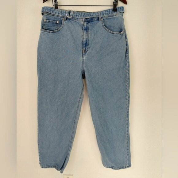 Club Monaco The Easy Crop Jeans 31 Blue High Waist Tapered Relaxed Fit Barrel - Picture 1 of 12